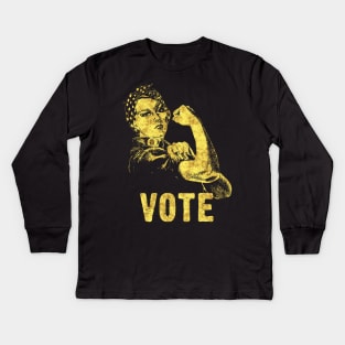 VOTE Rosie the Riveter Abstract Black and Yellow Sketch Art Style Kids Long Sleeve T-Shirt